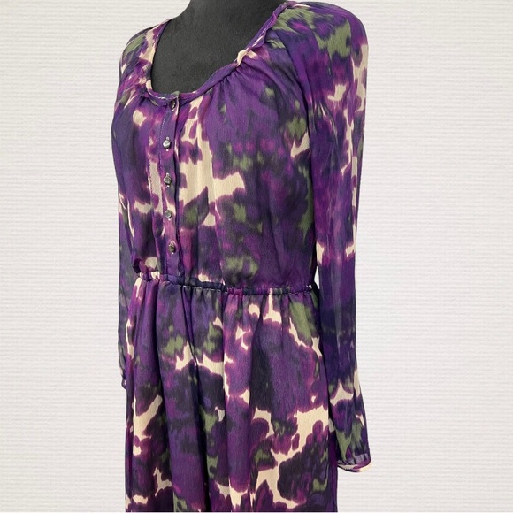 J.Crew Long Sleeve Silk Floral Purple Print Dress Sz 8 - Picture 4 of 9